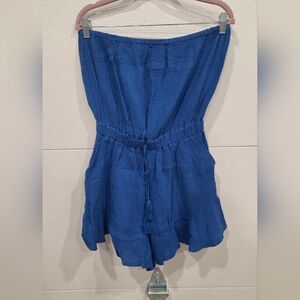 Ruffled Bottom 100% Cotton Tube Romper Blue